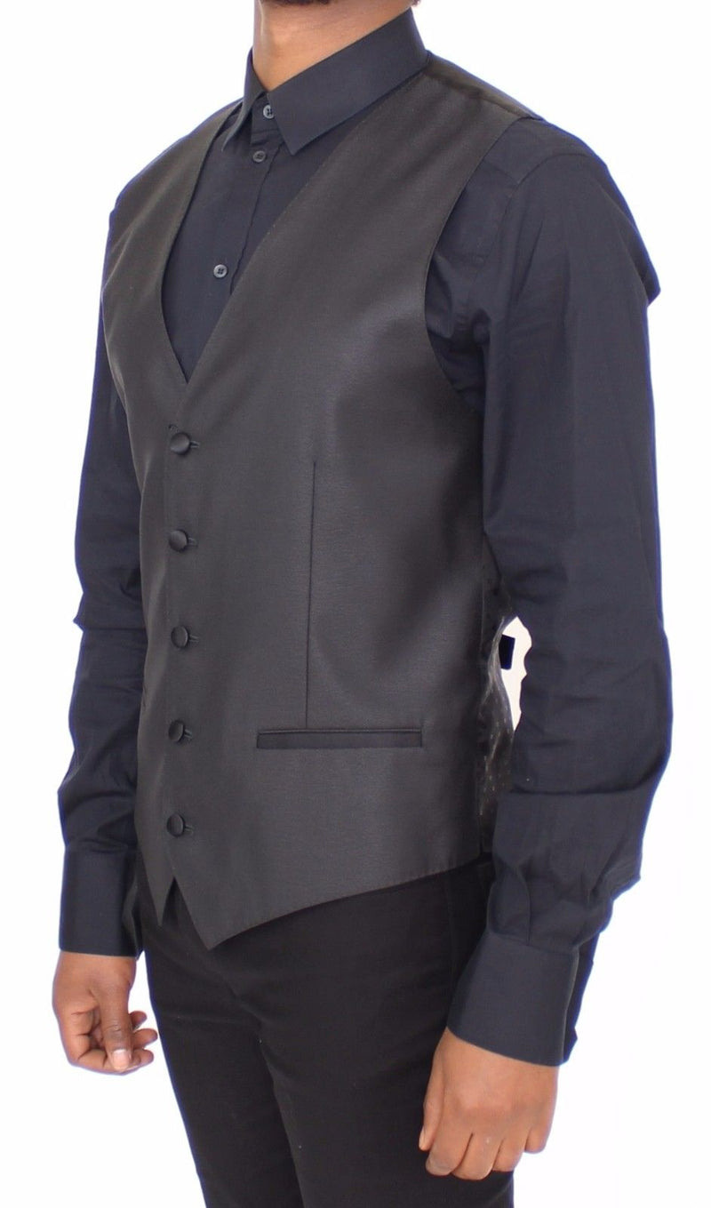 Black Silk Wool Dress Vest Blazer Jacket - Avaz Shop