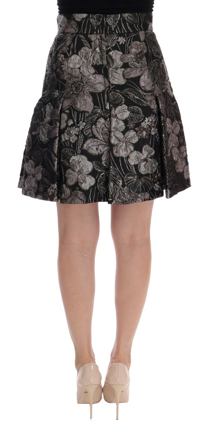 Black Silver Brocade Floral Skirt - Avaz Shop