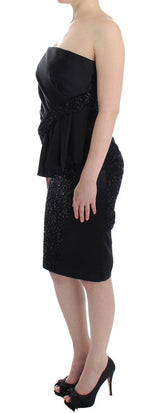 Black Strapless Embellished Pencil Dress - Avaz Shop