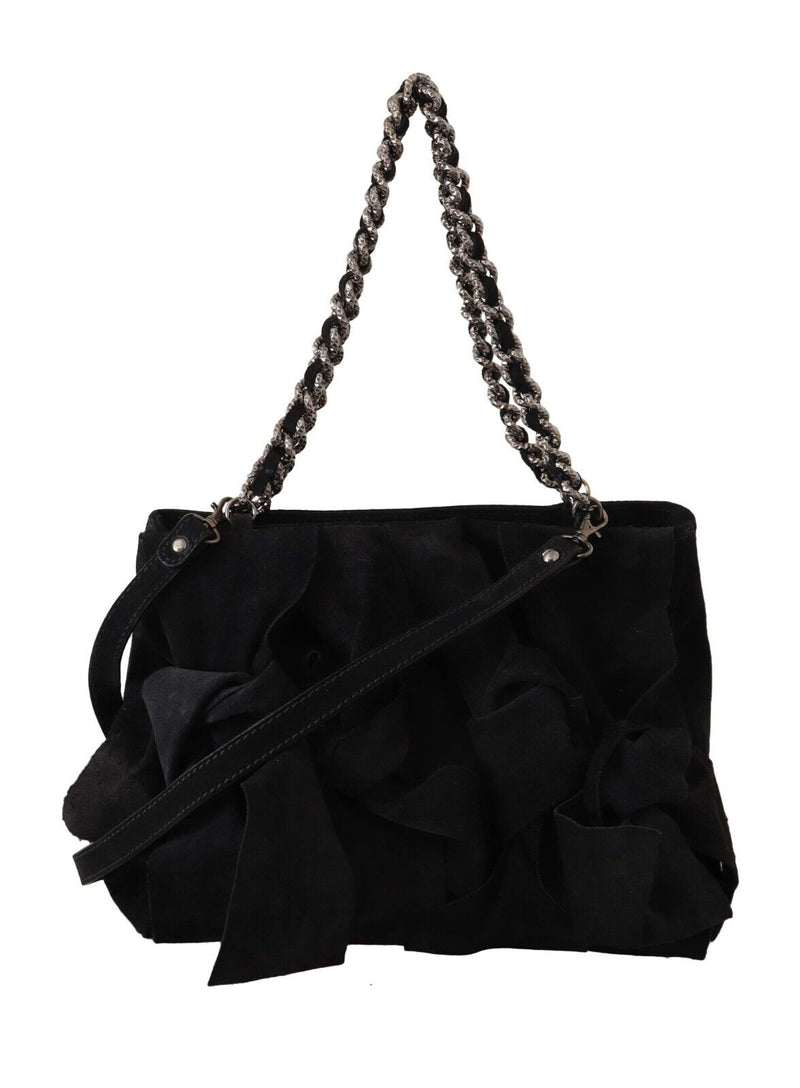 Black Suede Leather Shoulder Strap Crossbody Bag - Avaz Shop