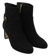 Black Suede Mid Calf Boots Zipper Shoes - Avaz Shop