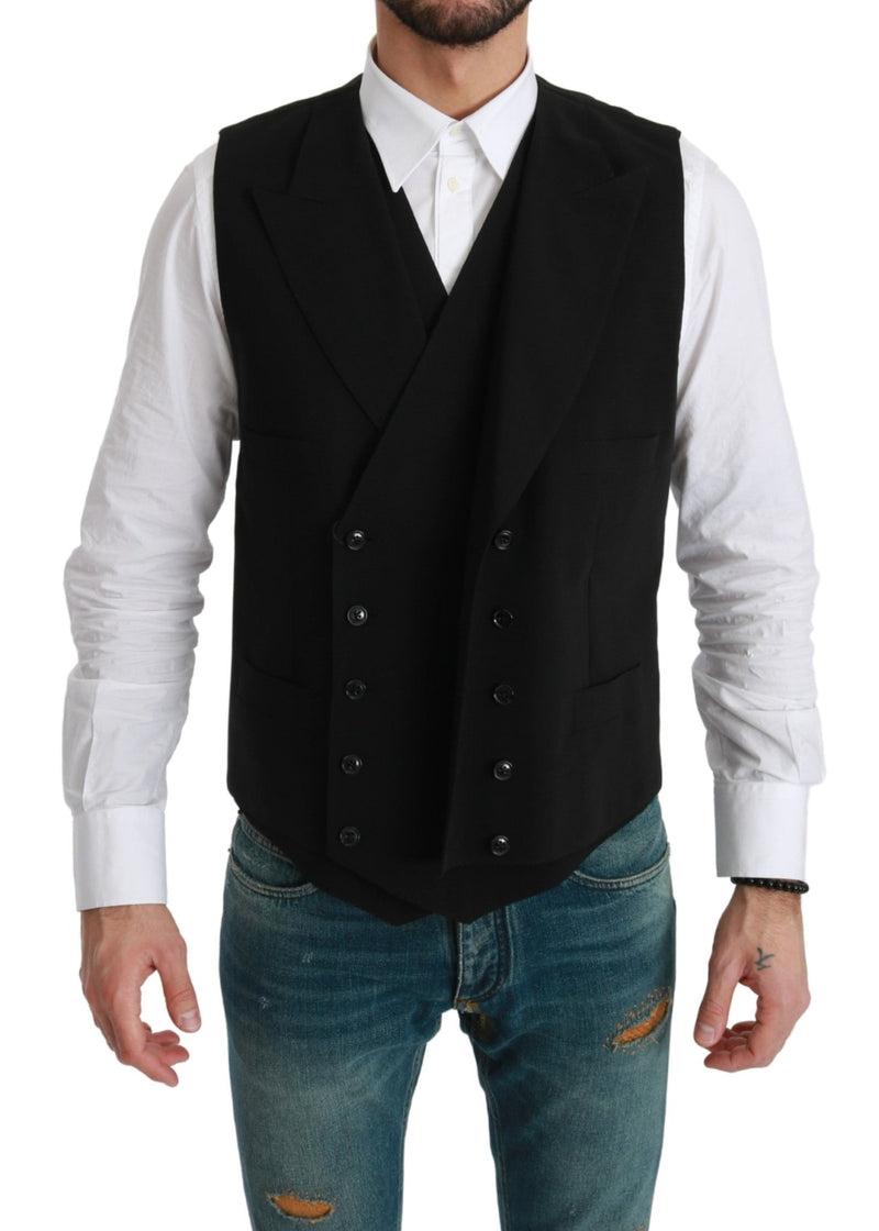 Black Waistcoat Formal Double Breasted Vest - Avaz Shop