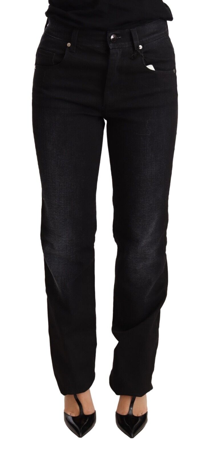 Black Washed Straight Denim Trouser Cotton Jeans - Avaz Shop