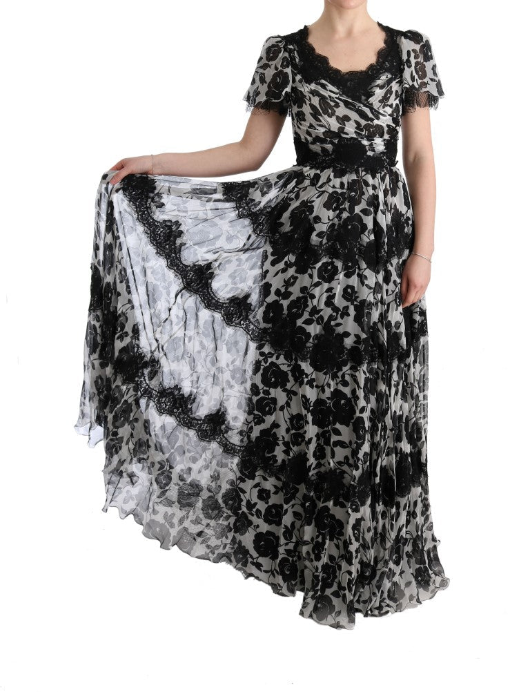 Black White Floral Lace Shift Dress - Avaz Shop