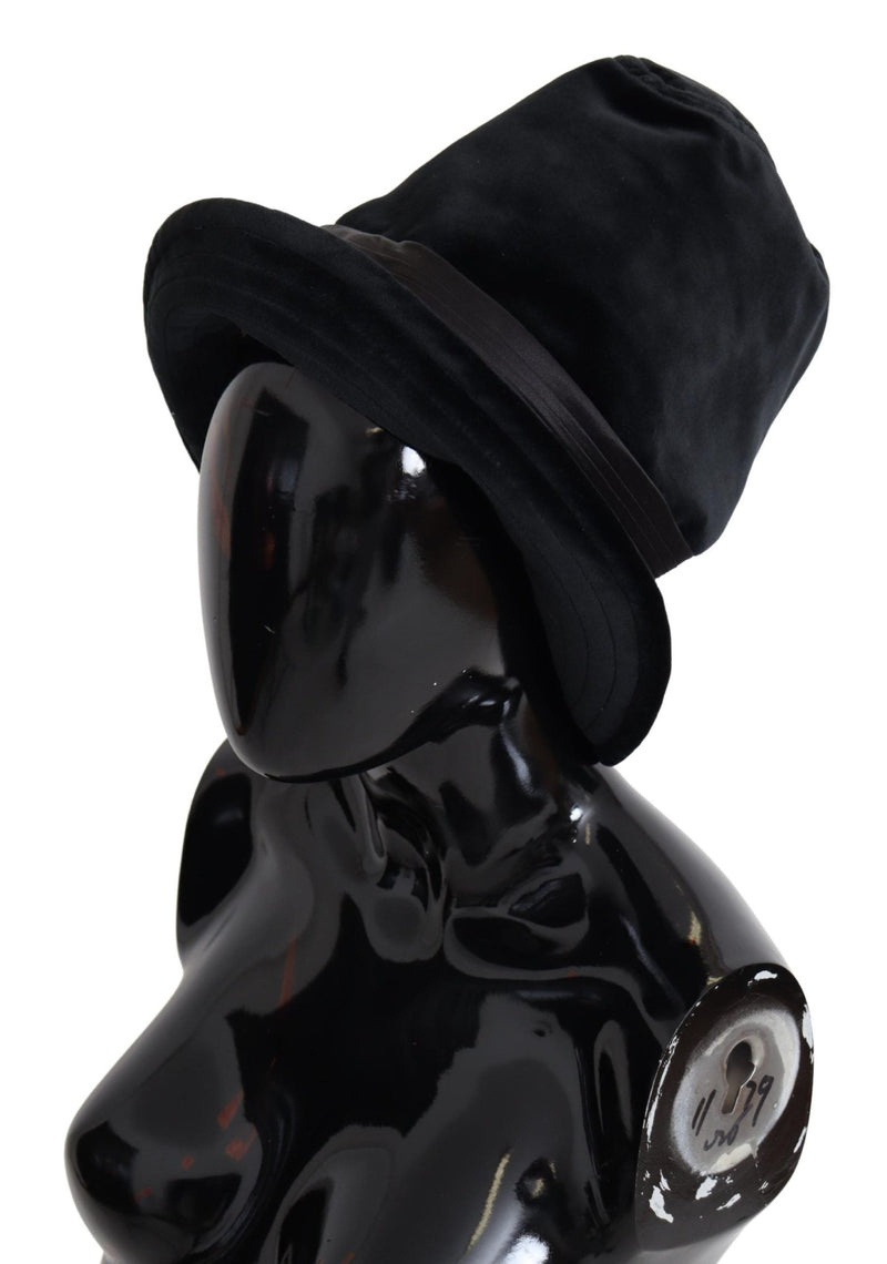 Black Wide Brimmed Velvet Bucket Capello Hat - Avaz Shop