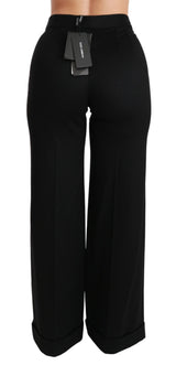 Black Wide Leg Flared Trouser Cashmere Pants - Avaz Shop