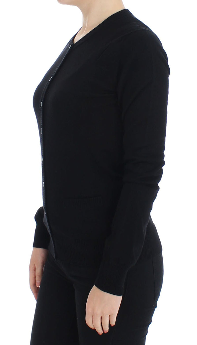 Black Wool Button Cardigan Sweater Top - Avaz Shop