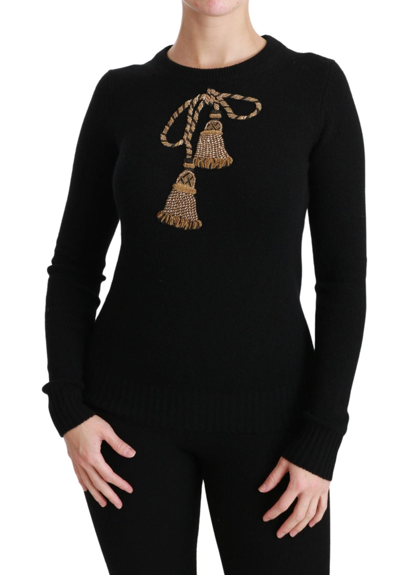 Black Wool Gold Tassel Pullover Sweater - Avaz Shop