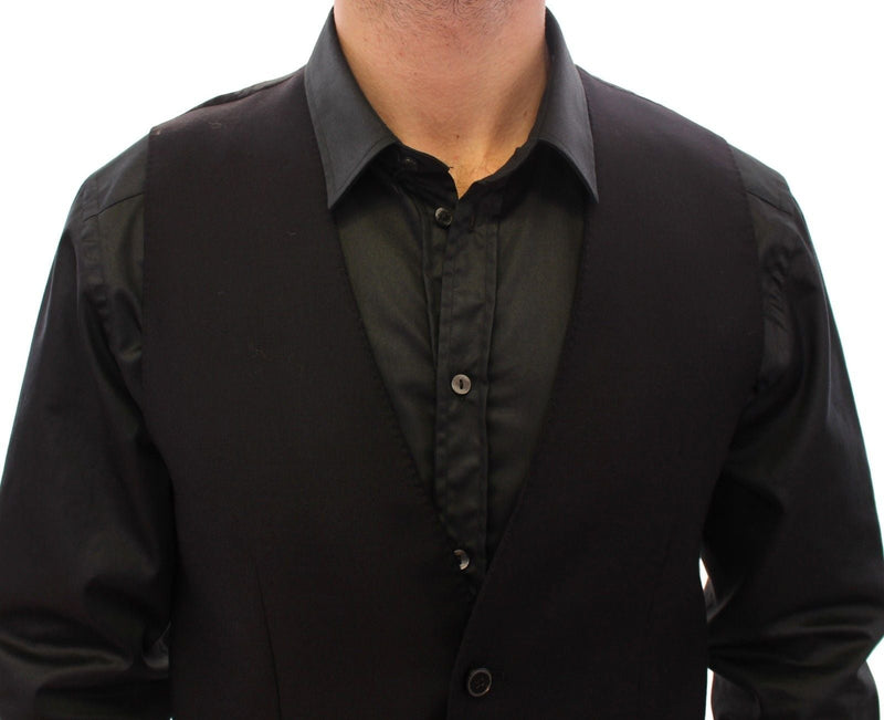 Black Wool Single Breasted Vest Gilet - Avaz Shop