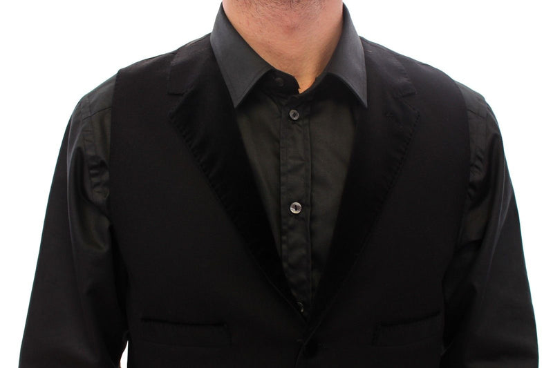 Black Wool Single Breasted Vest Gilet - Avaz Shop