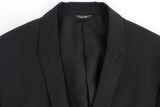 Black wool stretch slim fit blazer - Avaz Shop