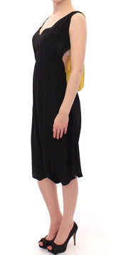Black Yellow Silk Shift Sheath Coctail Dress - Avaz Shop