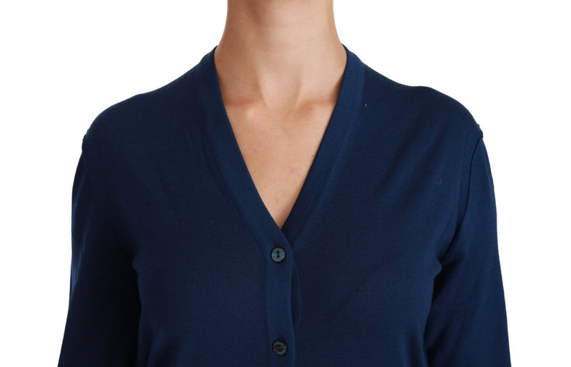 Blue Button Cardigan Virgin Wool Sweater - Avaz Shop