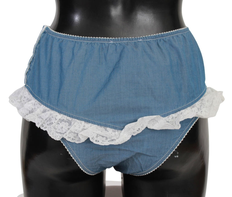 Blue Cotton Lace Slip Denim Bottom Underwear - Avaz Shop