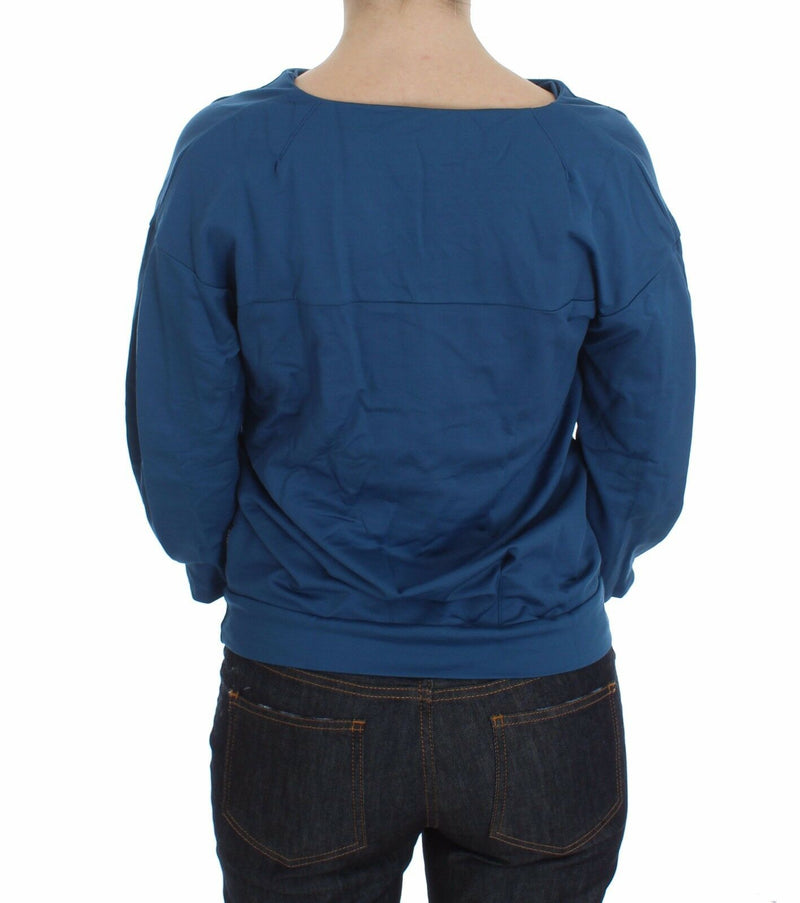 Blue Cotton Top Pullover Deep V-neck Women Sweater - Avaz Shop