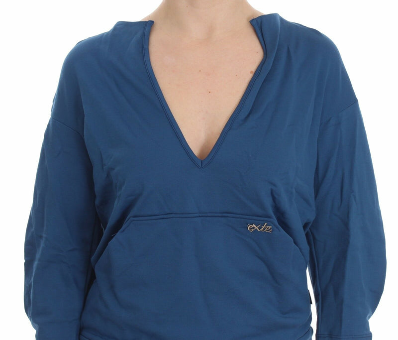 Blue Cotton Top Pullover Deep V-neck Women Sweater - Avaz Shop