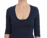 Blue Cotton Top Zipper Deep Crew-neck Sweater - Avaz Shop