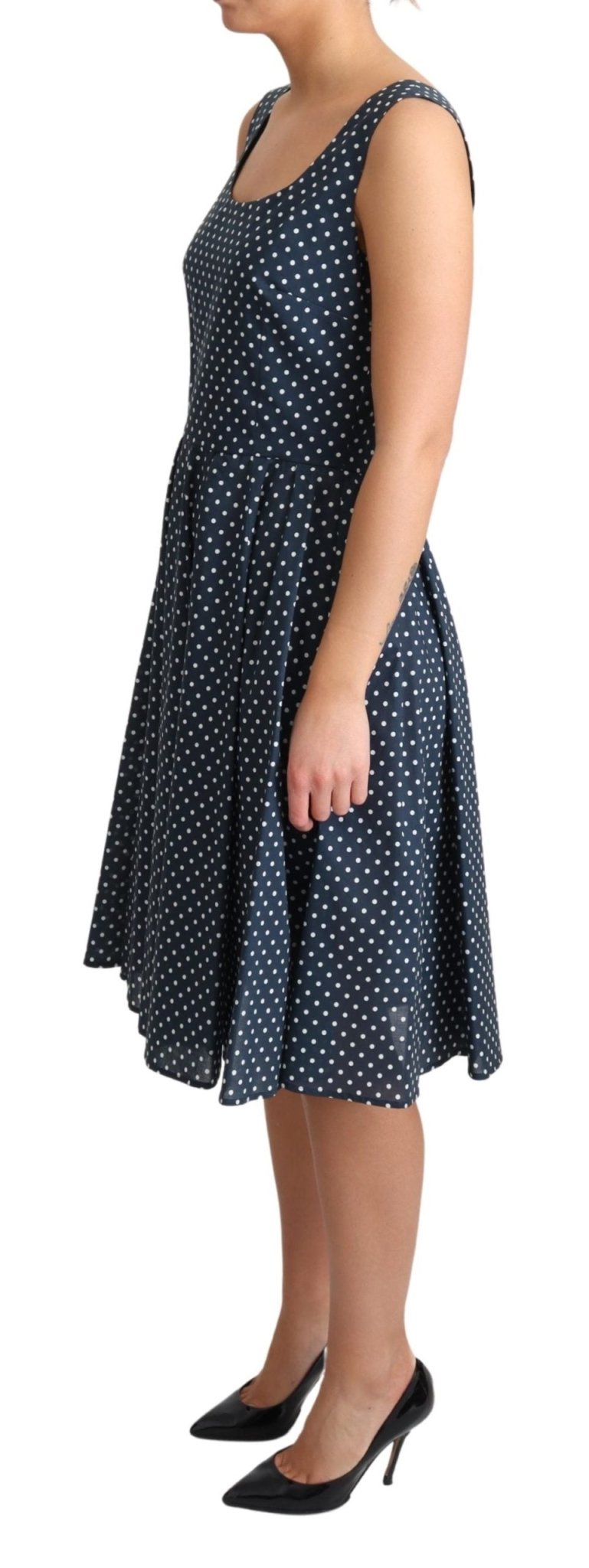 Blue Dotted Cotton A-Line Gown Dress - Avaz Shop