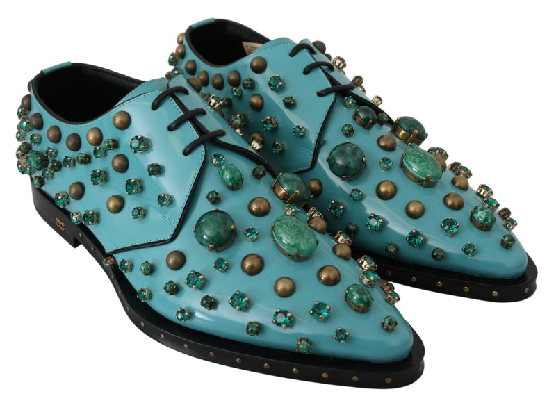 Blue Leather Crystal Dress Broque Shoes - Avaz Shop