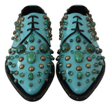 Blue Leather Crystal Dress Broque Shoes - Avaz Shop