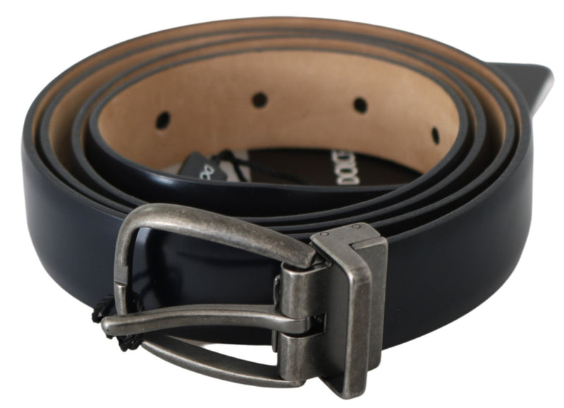Blue Leather Gray Brushed Buckle Belt - Avaz Shop