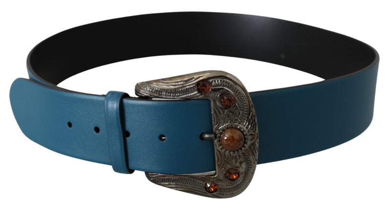 Blue Leather Orange Crystal Baroque Buckle Belt - Avaz Shop