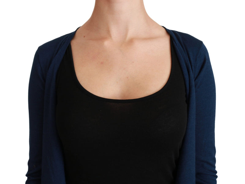 Blue Long Sleeve Cardigan Vest Cashmere Sweater - Avaz Shop