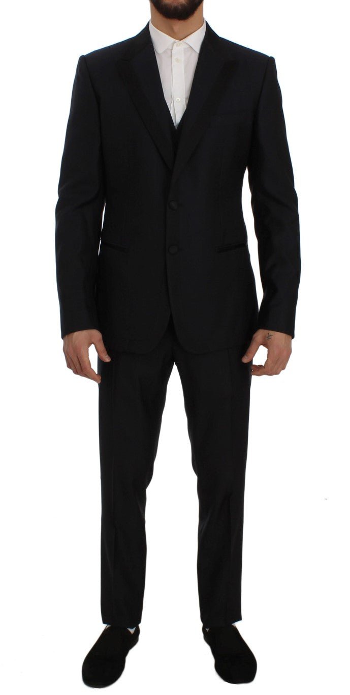 Blue Silk Wool Slim Fit 3 Piece Suit - Avaz Shop