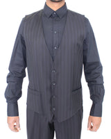 Blue Striped Stretch Dress Vest Gilet - Avaz Shop
