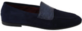 Blue Suede Caiman Loafers Slippers Shoes - Avaz Shop