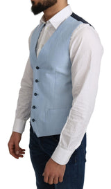 Blue Viscose Stretch Formal Coat Vest - Avaz Shop