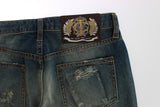 Blue Wash Torn Cotton Slim Fit Jeans - Avaz Shop