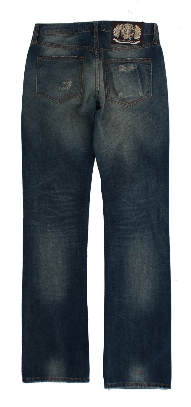 Blue Wash Torn Cotton Slim Fit Jeans - Avaz Shop