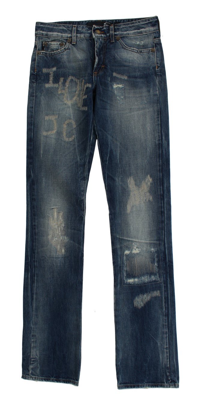 Blue Wash Torn Cotton Straight Fit Jeans - Avaz Shop