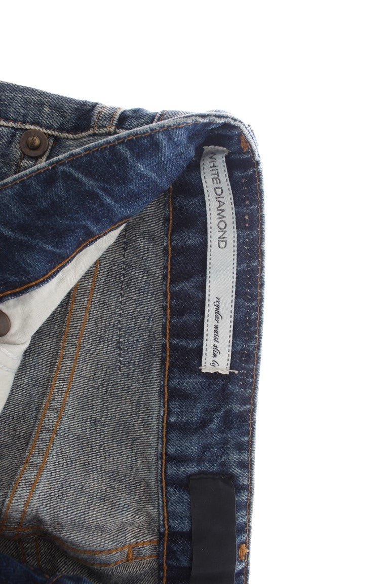 Blue Wash Torn Cotton Straight Fit Jeans - Avaz Shop