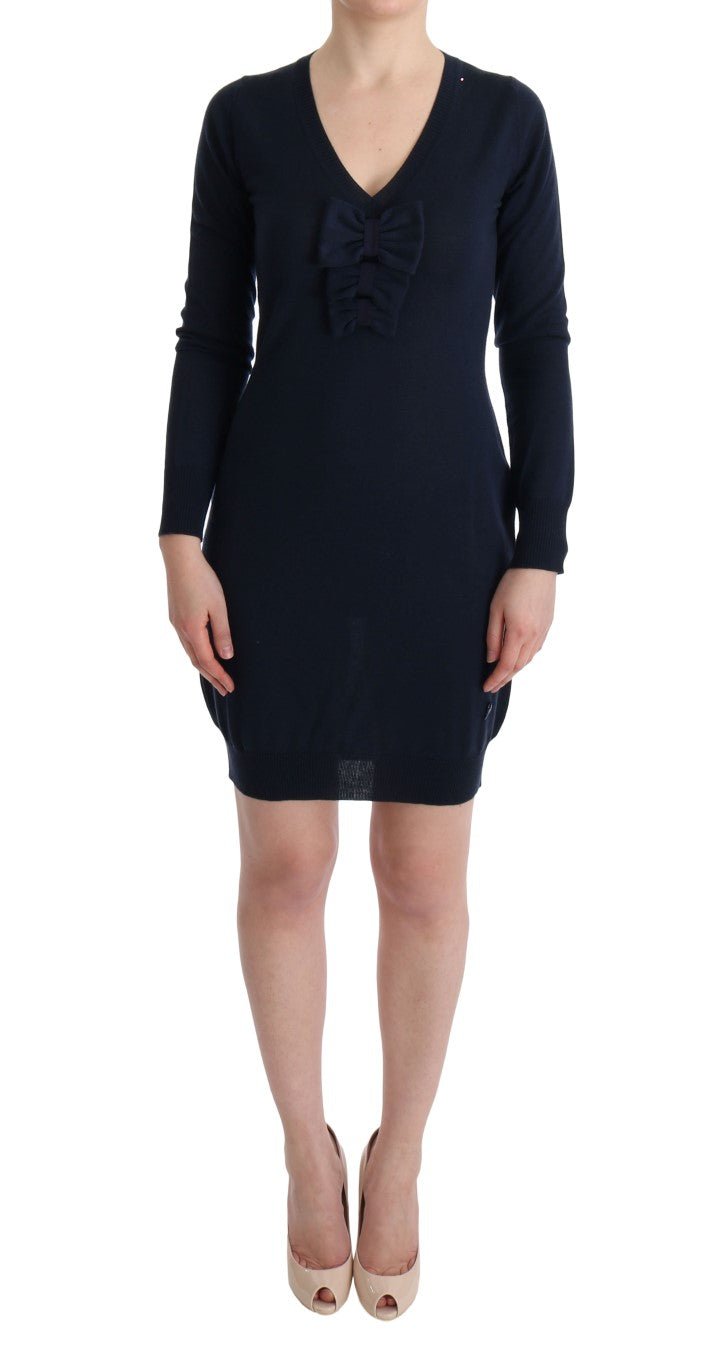 Blue Wool Long Sleeve Shift Dress - Avaz Shop