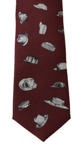 Bordeaux Hats Print Necktie 100% Silk Tie - Avaz Shop