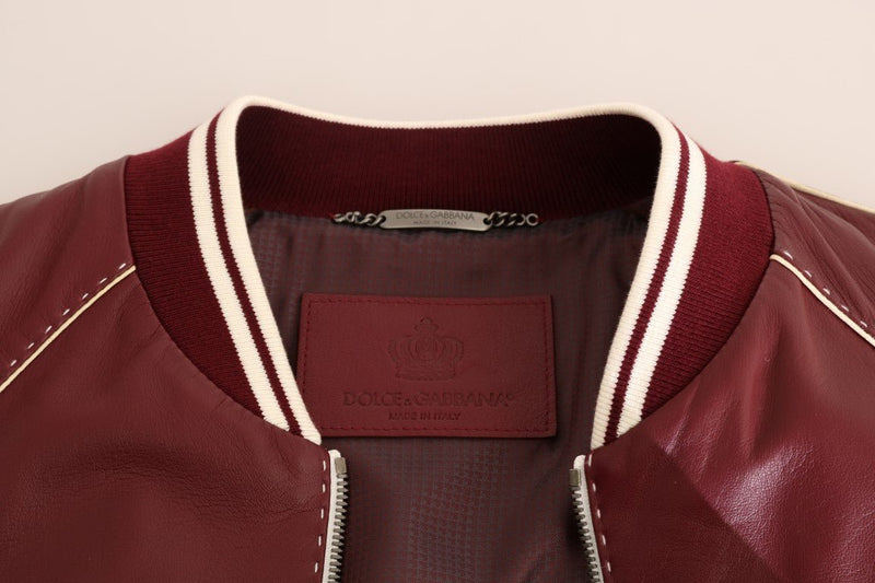 Bordeaux Lambskin Bomber Stitched Jacket - Avaz Shop