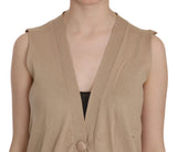 Brown 100% Cotton Sleeveless Cardigan Top Vest - Avaz Shop