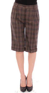 Brown checkered wool shorts pants - Avaz Shop