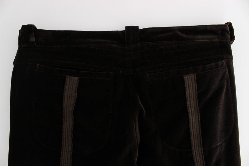Brown Cotton Velvet Zippers Slim Fit Pants - Avaz Shop