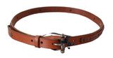 Brown Genuine Leather Rustic Silver Buckle Belt - Avaz Shop