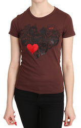 Brown Hearts Printed Round Neck T-shirt Top - Avaz Shop