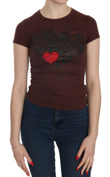 Brown Hearts Short Sleeve Casual T-shirt Top - Avaz Shop
