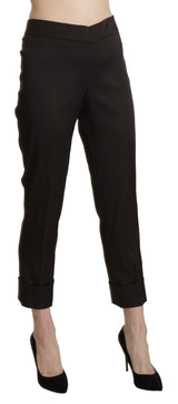 Brown High Waist Straight Cropped Pants - Avaz Shop