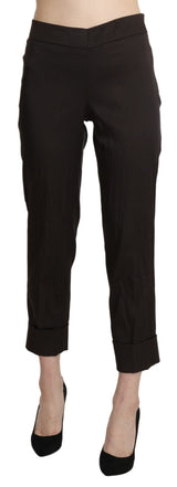 Brown High Waist Straight Cropped Pants - Avaz Shop