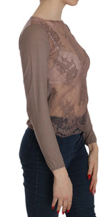 Brown Lace See Through Long Sleeve Top - Avaz Shop