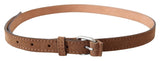 Brown Leather Slim Silver Buckle Waist Belt - Avaz Shop