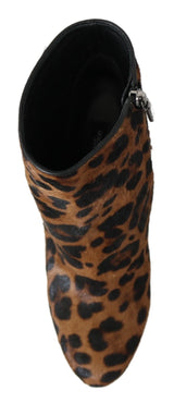 Brown Leopard Calf Hair Ankle Boots Shoes - Avaz Shop