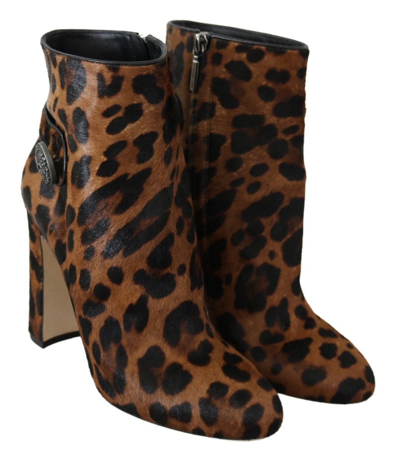 Brown Leopard Calf Hair Ankle Boots Shoes - Avaz Shop
